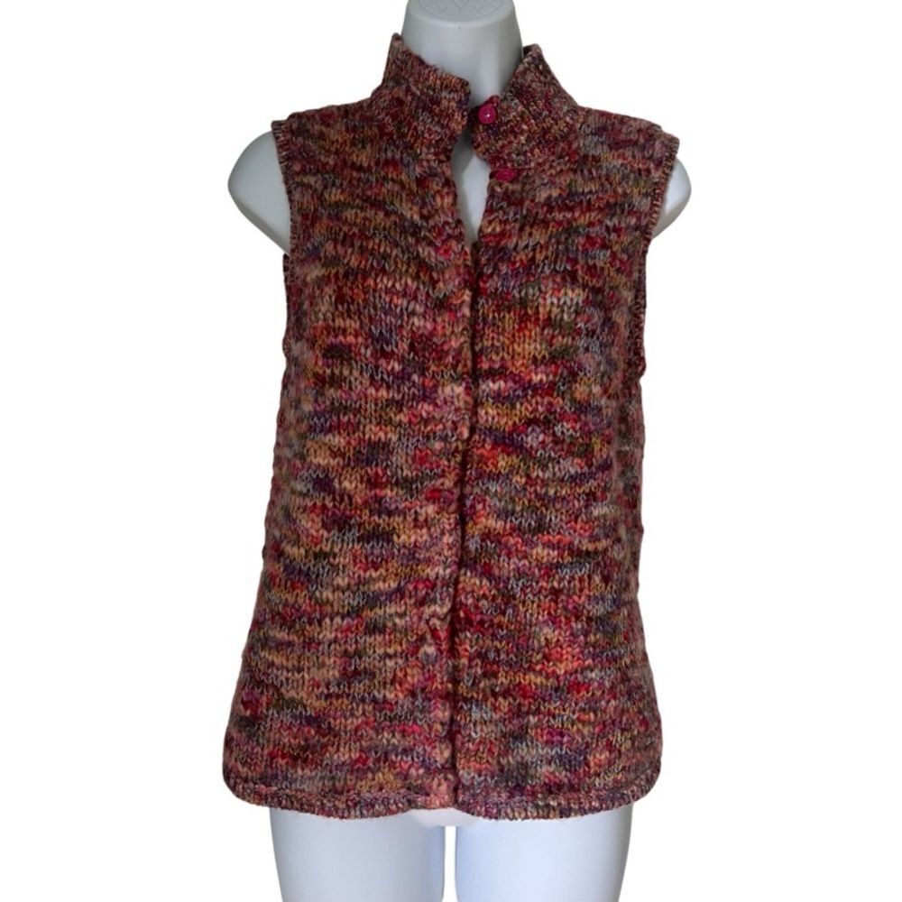 Talbots Confetti Wool Blend Cardigan Multicolor Knit Vest Petite Sweater Sz SP